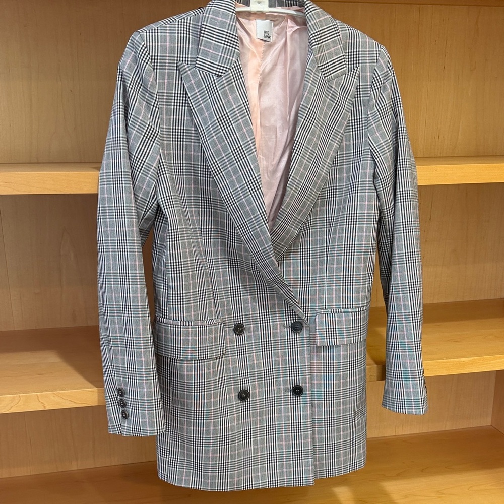 Women's Gray black & pink Plaid Double-Breasted Blazer